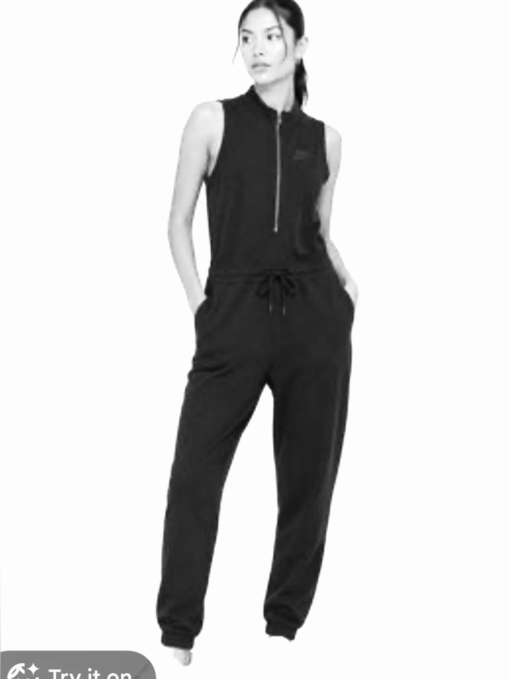 Nike Women's Gray Jersey Sleeveless Half-Zip Fleece Jumpsuit w/ Pockets Size S